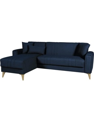 Canapé d'angle convertible réversible - 3 / 4 personnes - OMEGA - Tissu bleu foncé - Coffre - 3 coussins - 225 x 81/151 x 84