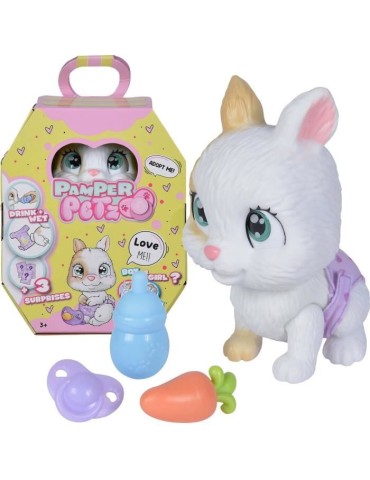 Smoby - Pamper Petz - Lapin a adopter - 4 accessoires - Articulé - Bois et fais pipi - Certificat d'adoption - Des 3 ans