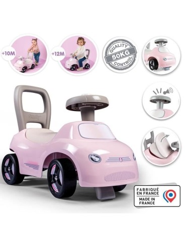 Smoby - Porteur enfant 2 en 1 - Auto Rose - Coffre sous la selle + klaxon - Des 10 mois - Fabrication française