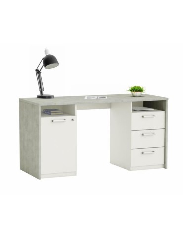 Bureau avec rangements - STANFORD - Beton gris/blanc mat - L145,1 x P60 x H75,7 cm - DEMEYERE