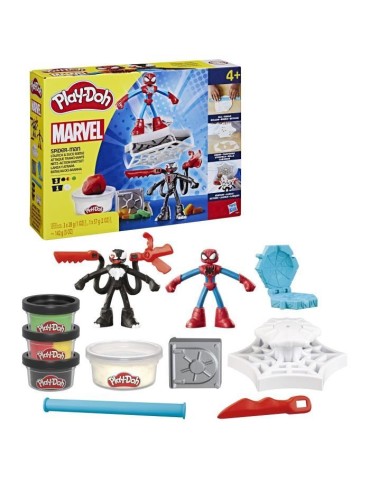 Play-Doh Spider-Man, coffret Attaque tranchante avec 2 figurines flexibles, 7 accessoires et pâte a modeler, des 4 ans, Marv