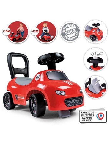 Smoby - Porteur enfant 2 en 1 - Auto Rouge - Coffre sous la selle + klaxon - Des 10 mois - Fabrication française