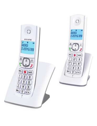 Téléphone sans fil - ALCATEL - F530 Duo - 2 combinés, blocage d'appels, mains libres, 2 mémoires directes, Blanc/Gris