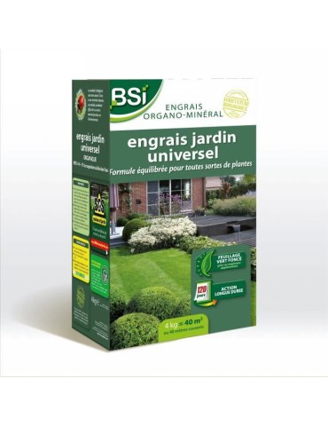 BSI - Engrais Bio Universel - Pour des végétaux multiples - Gazon, Potager, Fleurs ... - Action Longue - 4Kg - Jusqu'a 40 m²