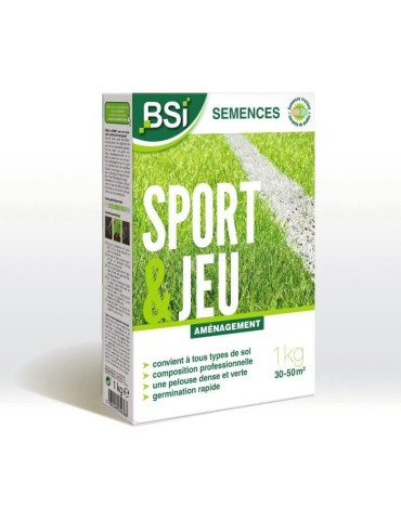 BSI - Semences de Gazon - Sport & Jeu - Avec Enrobage Protecteur - Haute qualité - jusqu'a 50 m² - 1Kg