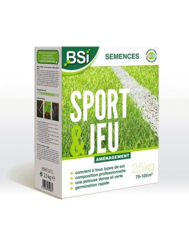 BSI - Semences de Gazon - Sport & Jeu - Avec Enrobage Protecteur - Haute qualité - jusqu'a 125 m² - 2,5Kg