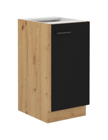 Meuble bas - MODENA - 40 cm - 1 porte battante - Chene artisan et noir mat - CUISINIER