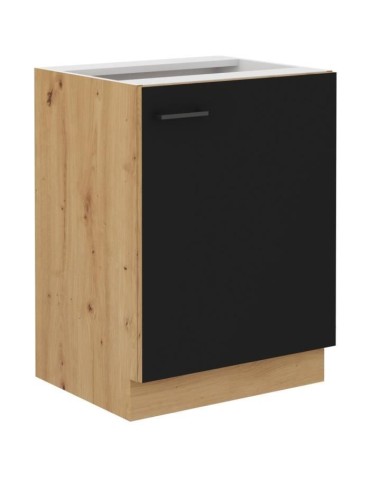 Meuble bas - MODENA - 60 cm - 1 porte battante - Chene artisan et noir mat - CUISINIER