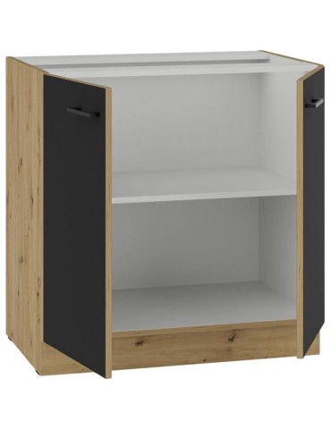 Meuble bas - MODENA - 80 cm - 2 portes battantes - Chene artisan et noir mat - CUISINIER