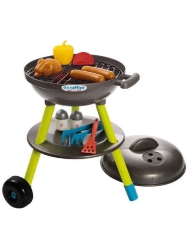 Jouets Ecoiffier - Barbecue Charbon + 16 Accessoires - Outillage de Jardin pour Enfants - Fabriqué en France