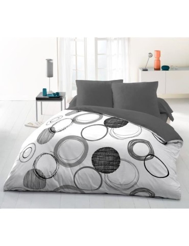 Parure de couette microfibre Audace - 1 housse de couette 240x260 cm + 2 taies d'oreiller 63x63 cm - Gris clair - HOME LINGE