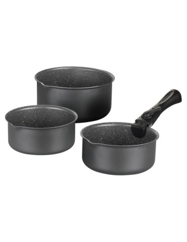 Batterie de cuisine ARTHUR MARTIN AM777GM Set de 3 casseroles - Gris Mat 16-18-20 cm + 1 poignée amovible - Tous feux dont